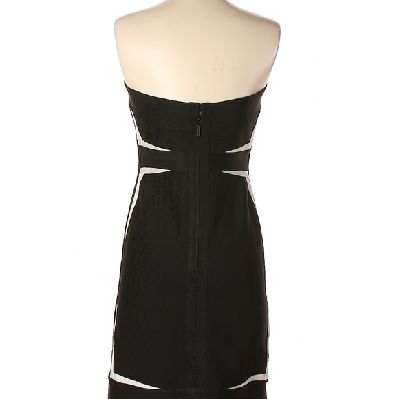 Herve Leger Black Off-White Strapless Dress - Picture 2 of 5